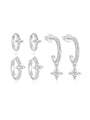 Kosiner 3-piece sterling silver hoop earring set with floral zircon charms.