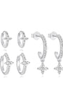 Kosiner 3-piece sterling silver hoop earring set with floral zircon charms.