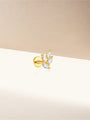 18kt gold plated sterling silver leaf ear stud with 5 marquise cubic zirconia stones, flat back closure.