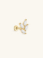 18kt gold plated sterling silver leaf ear piercing stud with five marquise cubic zirconia stones, flat back closure.