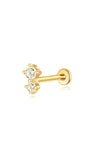 18K gold plated 925 sterling silver flat back earring with two vertical AAAAA CZ stones. Product detail view.
