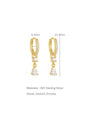 925 Sterling Silver gold hoop earrings with water drop AAAAA zirconia, 8.3mm & 21.8mm.