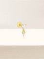 Gold plated sterling silver labret stud with two heart cubic zirconia stones, 16G flat back piercing.