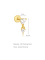 925 sterling silver gold-plated stud earring with dangling heart CZ stones, 3mm & 8.4mm dimensions.