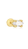 925 Sterling Silver Mini Marquise Zirconia Ear Piercing Stud, gold plated with flat back.