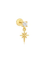 Gold-plated 925 sterling silver star pendant ear stud with clear cubic zirconia, internally threaded flat back labret.