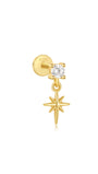 Gold-plated 925 sterling silver star pendant ear stud with clear cubic zirconia, internally threaded flat back labret.