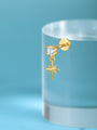 Gold-plated sterling silver star pendant ear stud with CZ, flat back labret piercing, product appearance.