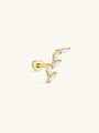 Gold-plated sterling silver labret stud with leaf design and five marquise CZ stones, flat back.