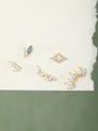 Gold-plated sterling silver stud earrings with marquise CZ & opal stones, leaf & linear designs.