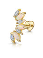 Gold-plated sterling silver stud earring with Cubic Zirconia stones, featuring a leaf design and heart-shaped flat back.
