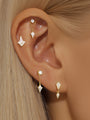 925 Sterling Silver 18k gold plated ear piercings with cubic zirconia: marquise stud, chain dangle, and diamond drops.