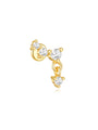 Gold plated sterling silver flat back stud earring with 3 CZ stones and a dangling CZ star charm.