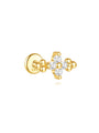 Gold plated sterling silver stud earring with cubic zirconia cross design and beaded accents. Hypoallergenic flat back.