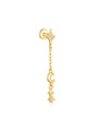 Gold plated sterling silver flat back earring with star stud, dangling chain, moon charm, and star charm with CZ.