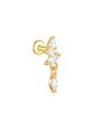 Gold plated sterling silver flat back earring with marquise cut cubic zirconia flower design and drop stone.