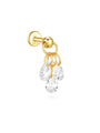 925 sterling silver gold plated flat back stud earring with dangling teardrop cubic zirconia cluster. Hypoallergenic.
