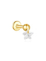 Gold plated sterling silver flat back stud earring with dangling cubic zirconia star charm.