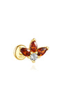 925 Sterling Silver gold plated stud earring with red marquise cubic zirconia petals and clear center stone. Hypoallergenic.