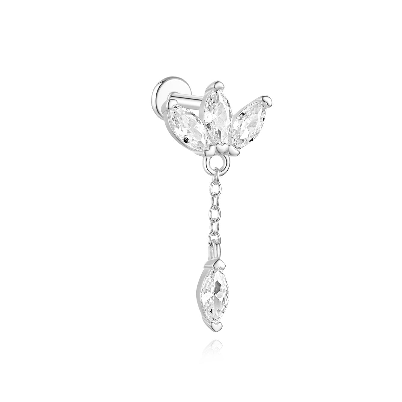 925 Sterling Silver Red Flaming Wings dangle earring with marquise CZ stones and chain. Hypoallergenic.