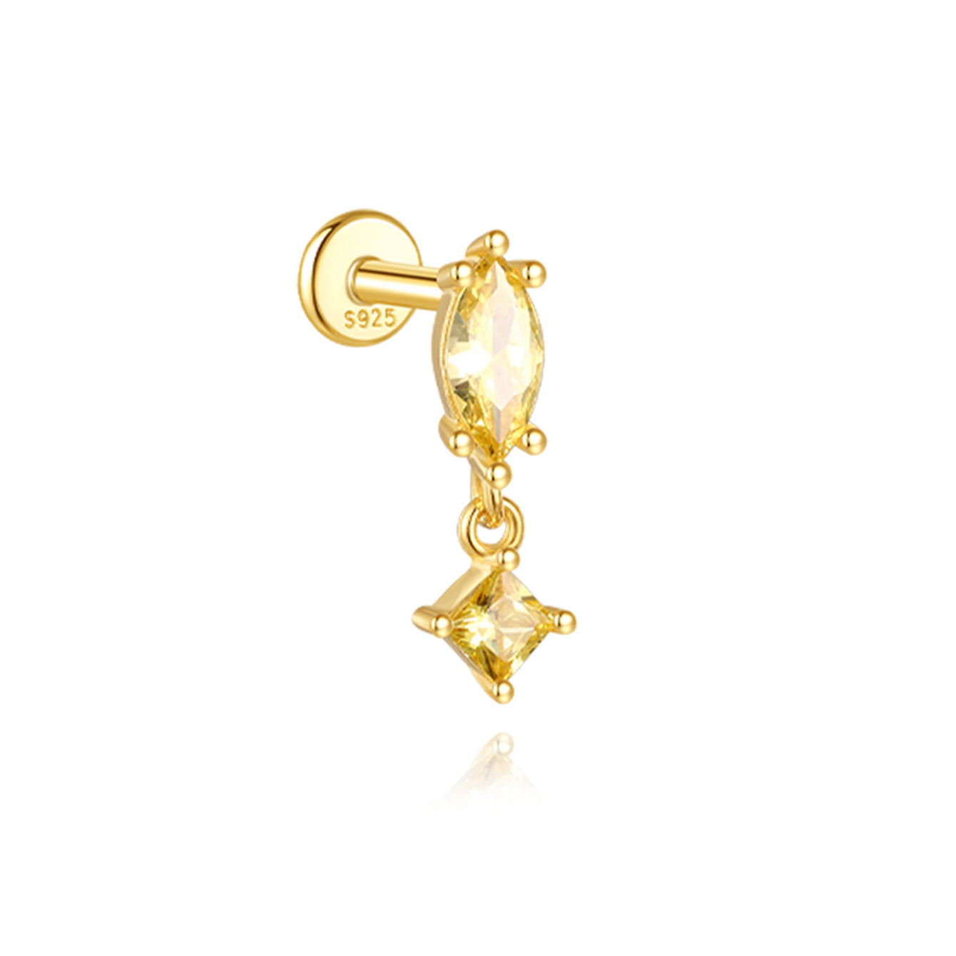 Gold plated 925 sterling silver pendant earrings with marquise and square yellow AAAAA Cubic Zirconia.