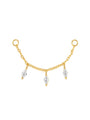 Gold-plated sterling silver earring chain with three dangling marquise-cut cubic zirconia stones. Hypoallergenic.