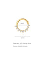 Gold-plated 925 sterling silver clicker hoop earring with fan of AAAAA cubic zirconia, 8mm diameter, 12mm length.
