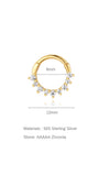 Gold-plated 925 sterling silver clicker hoop earring with fan of AAAAA cubic zirconia, 8mm diameter, 12mm length.