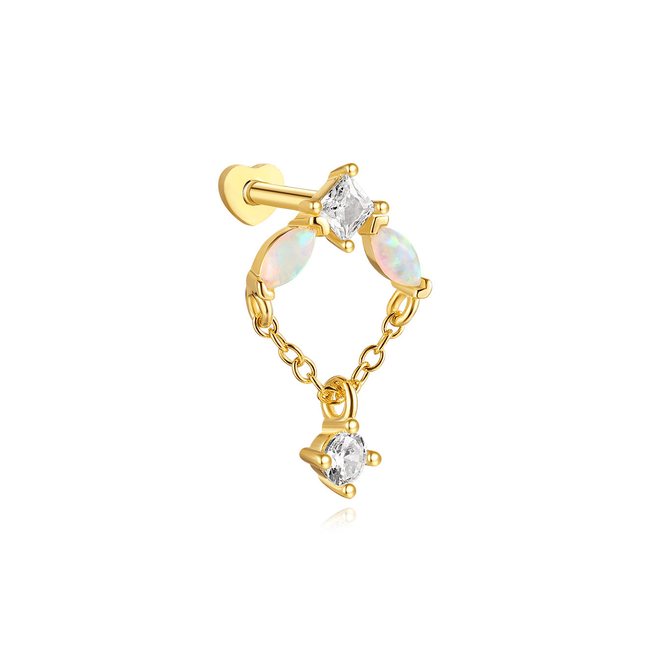 KOSINER 925 Silver Opal Chain Drop Stud, Internally Threaded Piercing