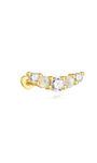 KOSINER 925 Silver Curved Opal & Zircon Stud, Gold Plated Piercing