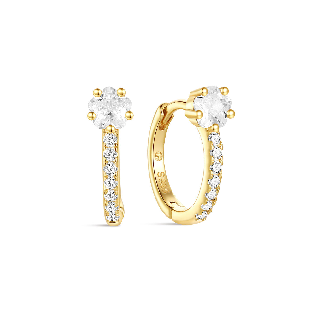 S925 Shiny Cherry Blossom Zirconia Flower Hoop Earrings - Kosinerjewelry