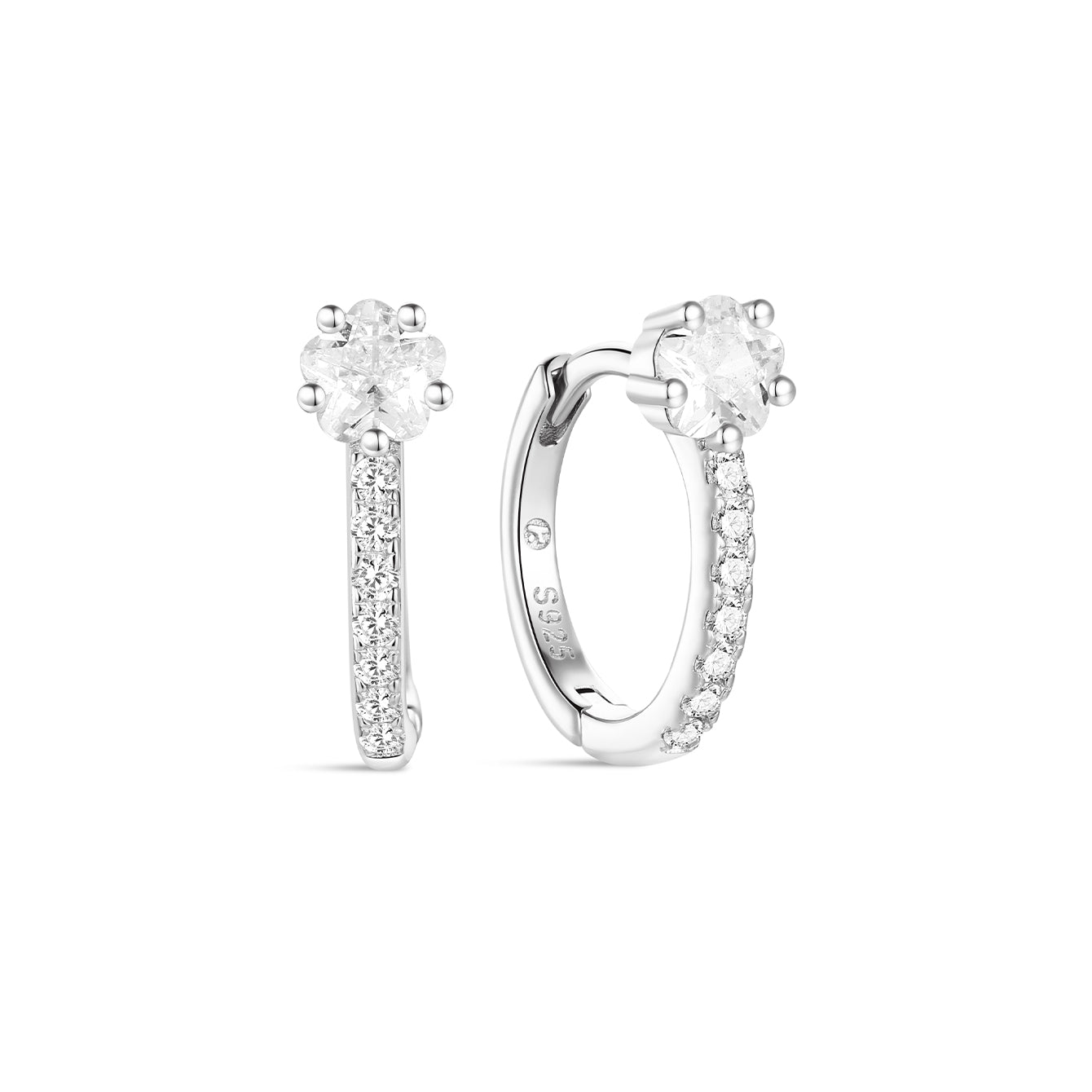 S925 Shiny Cherry Blossom Zirconia Flower Hoop Earrings - Kosinerjewelry