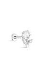 925 sterling silver cherry blossom flatback stud earring with cubic zirconia internally threaded labret cartilage jewelry