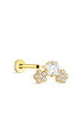 Kosiner 925 Prata 18K Banhado a Ouro Flor de Cerejeira CZ Flatback Stud, Brinco Labret com Rosca Interna