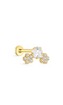 Kosiner brinco de prata esterlina 925 flor de cerejeira CZ com parte traseira plana, joias de cartilagem labret com rosca interna banhada a ouro