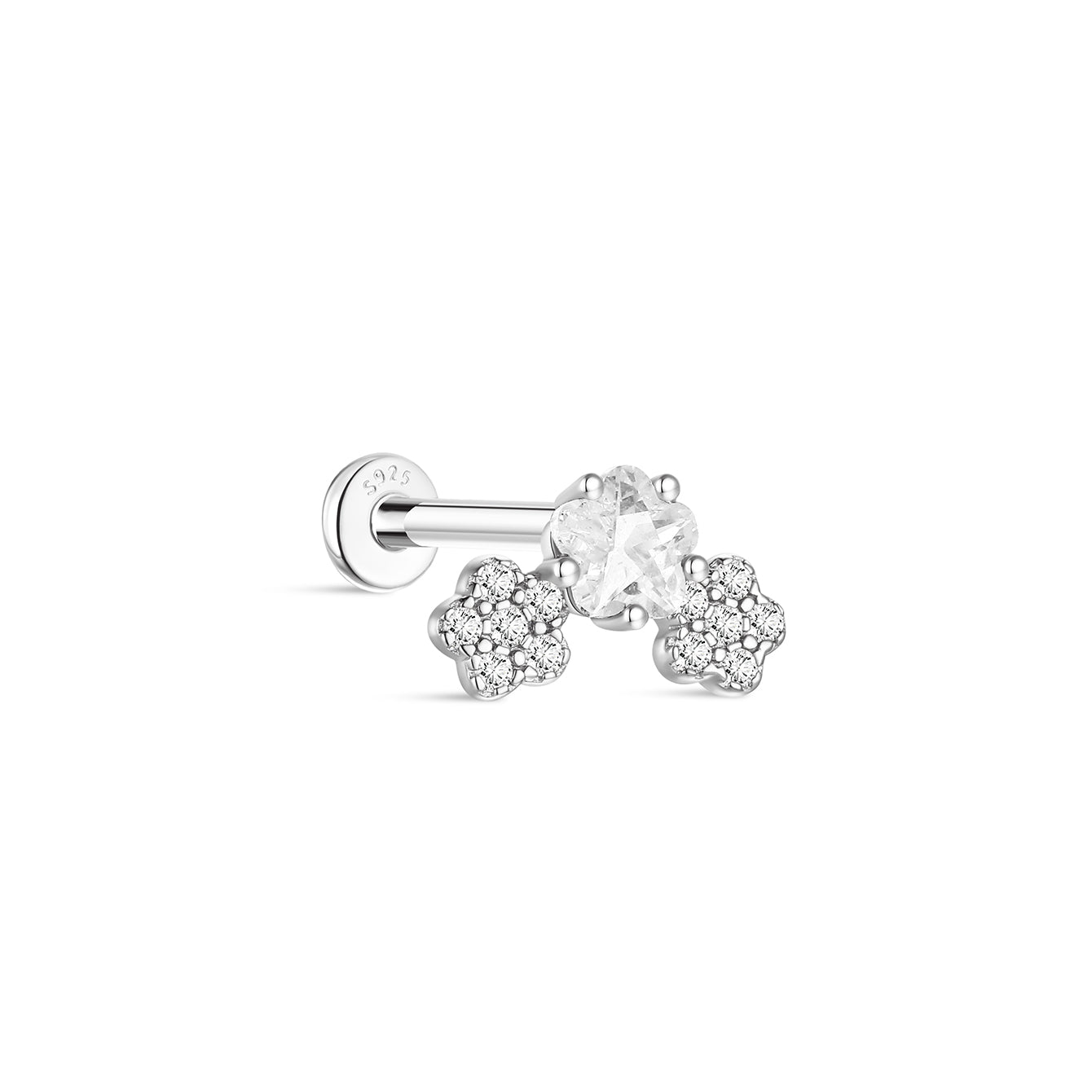 Kosiner Plata de Ley 925 flor de cerezo CZ perno labret con parte posterior plana, pendiente de cartílago con rosca interna