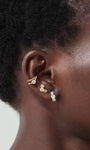 Kosiner 18K gold plated 925 silver cherry blossom CZ huggie hoop earring, ear stack styling for helix cartilage piercing
