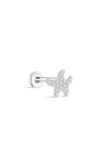 Kosiner 925 Sterling Silber Seaspritz Sea Star Clear CZ Flatback Ohrstecker, einzelner Labret-Ohrring mit Innengewinde