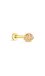 Kosiner Stud Labret con parte posterior plana de plata S925 chapada en oro de 18 quilates con circonita rosa y concha marina