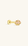 Kosiner Labret con rosca interna y concha de plata S925 chapada en oro de 18 quilates con circonita rosa y parte posterior plana