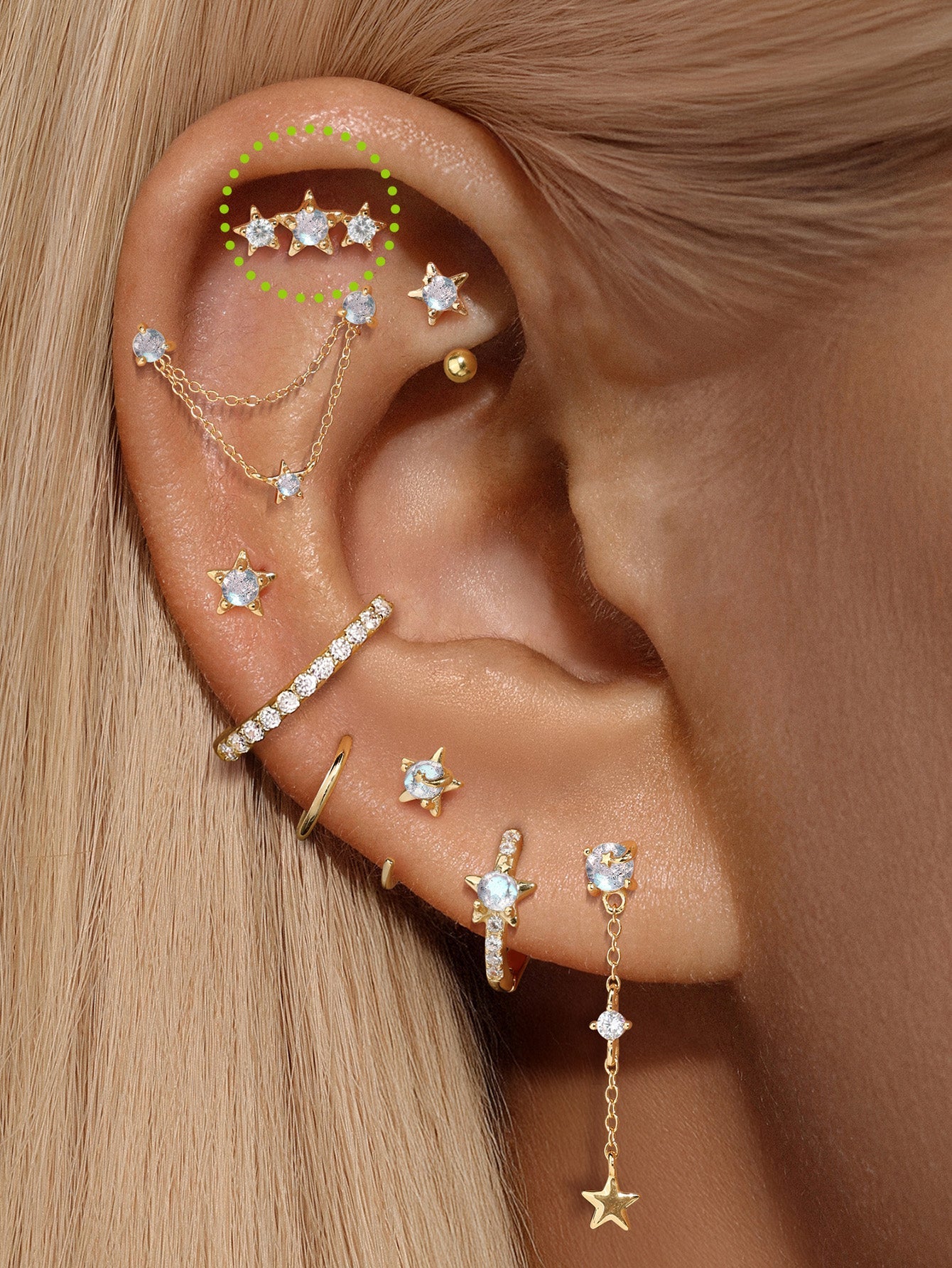 S925 Three-star Inlay Blue Flash Labradorite Flatback Stud - Kosinerjewelry-2