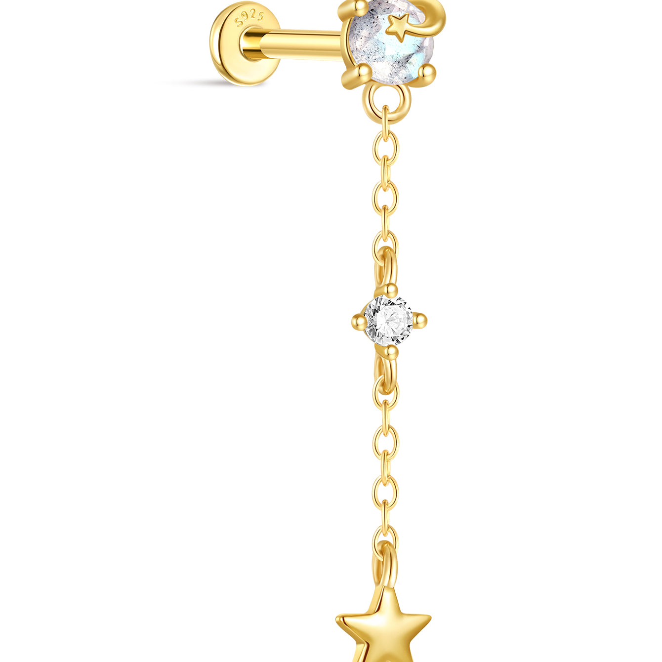 S925 Star Blue Labradorite Chain Tassel Flatback Stud - Kosinerjewelry-6