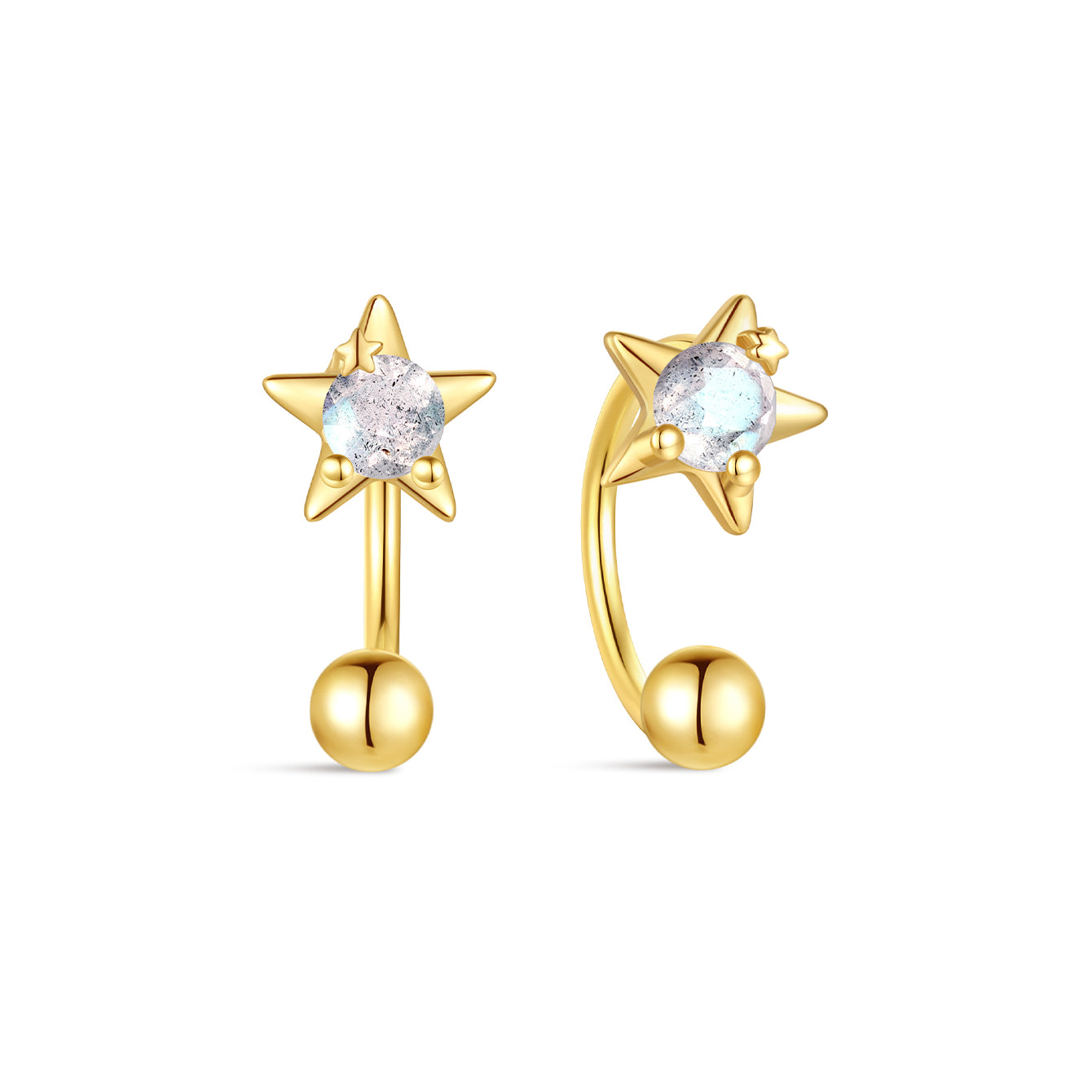 S925 Star Blue Flash Labradorite Open Huggies Earrings - Kosinerjewelry-3