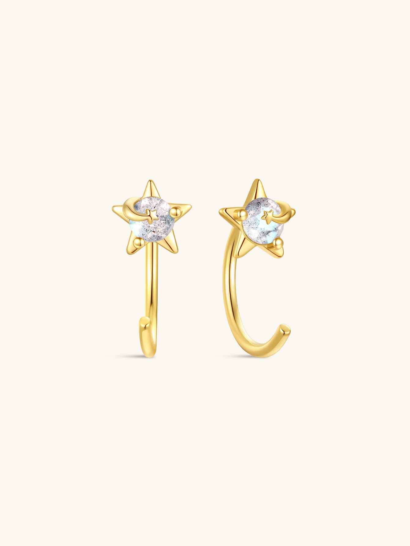 S925 Star Blue Flash Labradorite Open Huggies Earrings - Kosinerjewelry-1