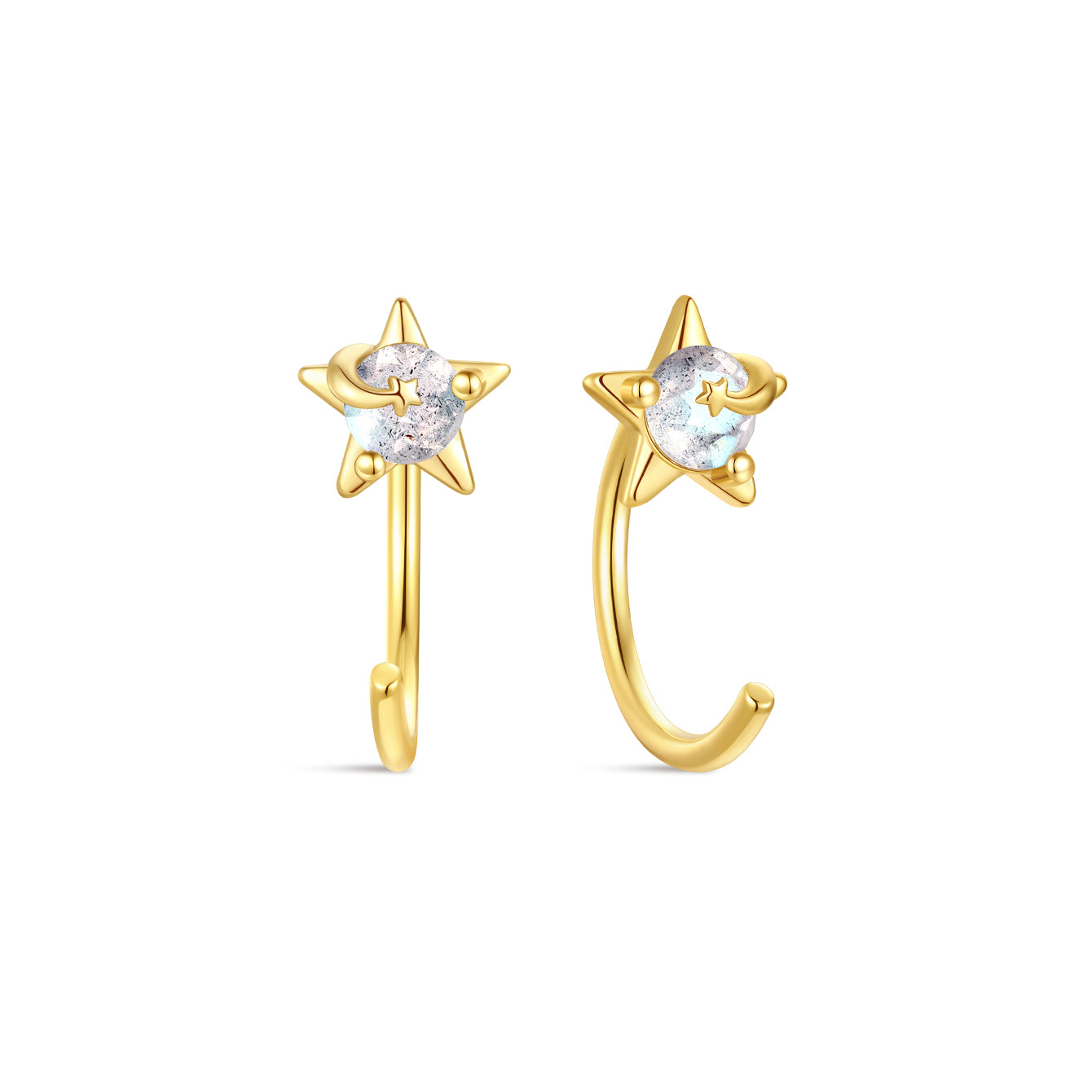 S925 Star Blue Flash Labradorite Open Huggies Earrings - Kosinerjewelry-3