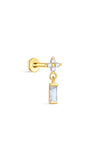 KOSINER 925 Sterling Silver Four-Leaf Clover Zircon & Labradorite Flatback Stud, 18K Gold Plated Piercing Jewelry