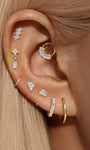 KOSINER 925 Silver Four-Leaf Clover Labradorite Stud in Curated Ear Stack, Whimsical Piercing Look