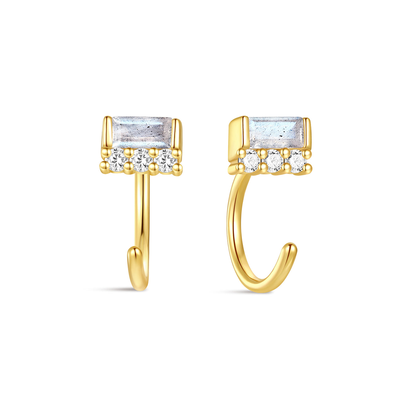 S925 Classic Faceting Blue Flash Labradorite Open Huggies Earrings - Kosinerjewelry3