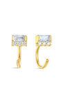 KOSINER 925 Silver Baguette Labradorite Open Huggie Stud with CZ Accents, 18K Gold Plated Piercing Jewelry