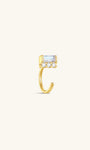 KOSINER Baguette Labradorite Open Huggie Stud Close-Up, Blue Flash Gemstone with Cubic Zirconia